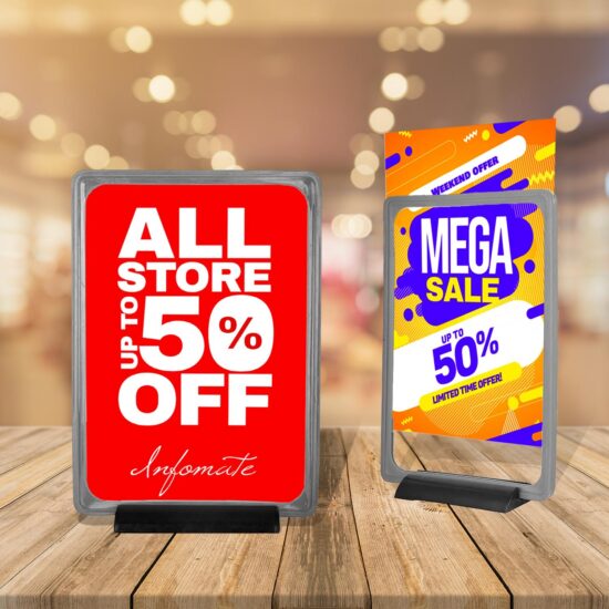Infomate Multipurpose FRA Frames Pocket A4 Paper Brochures / Sign / Notice Display Table Stand - Pack of 2