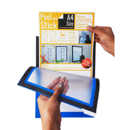 Peel & Stick (Pack of 2) A3- reusable (Stick on glass) notice & document holder (No glue/tape required) (No Sticky remains) - Image 5