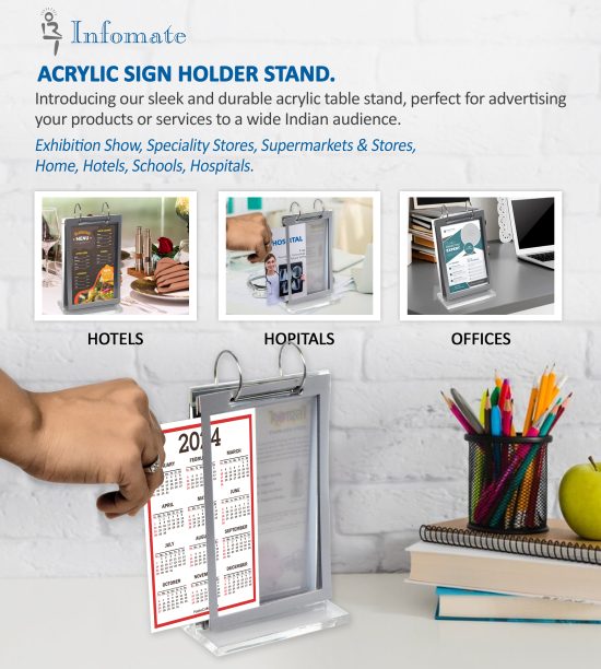 Acrylic sign holder stand for A6 size paper, menu card holder stand, flip photo holder, photo frame stand, flip style display stand table top, 5 pockets - Image 4