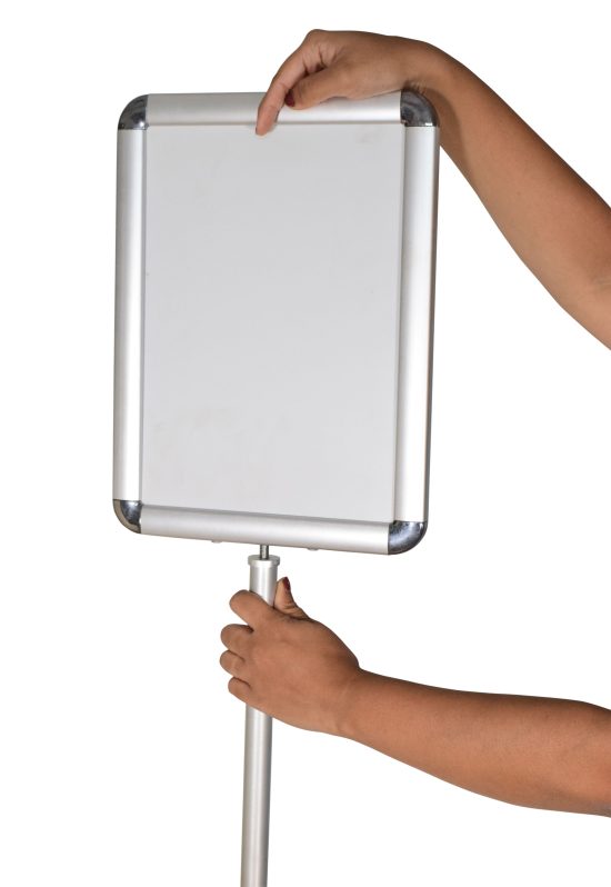 Top Loading A4 Aluminium Poster Stand - Quick Document Insertion from Top, Adjustable Height, Portrait and Landscape Orientation, Comes With Writing surface Panel - Image 6
