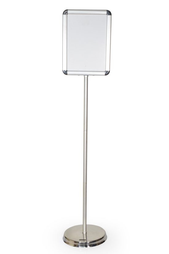 Top Loading A4 Aluminium Poster Stand - Quick Document Insertion from Top, Adjustable Height, Portrait and Landscape Orientation, Comes With Writing surface Panel