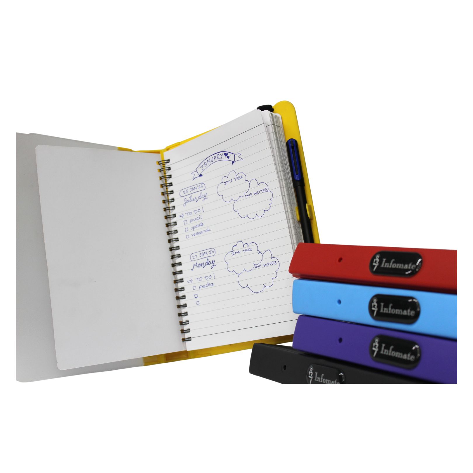 Infomate Stylish Plastic Moulded Premium A5 Diary/ Notebook with Blue Ball Pen - Image 6