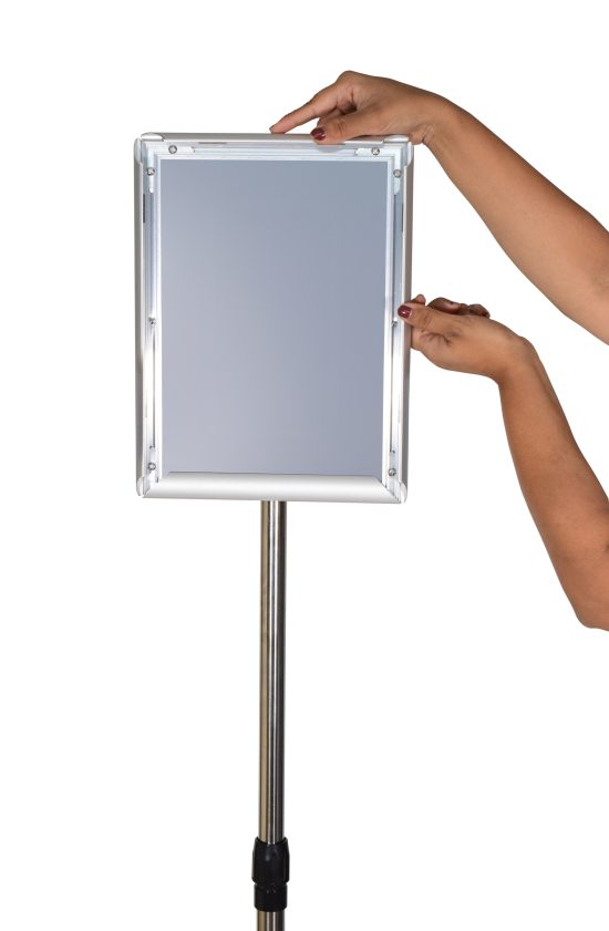 Adjustable Pedestal Poster Stand Aluminum Snap Open Frame Portrait and Landscape Display With Water Tank Base, sign holder display stand for floor, billboard stand - Image 5